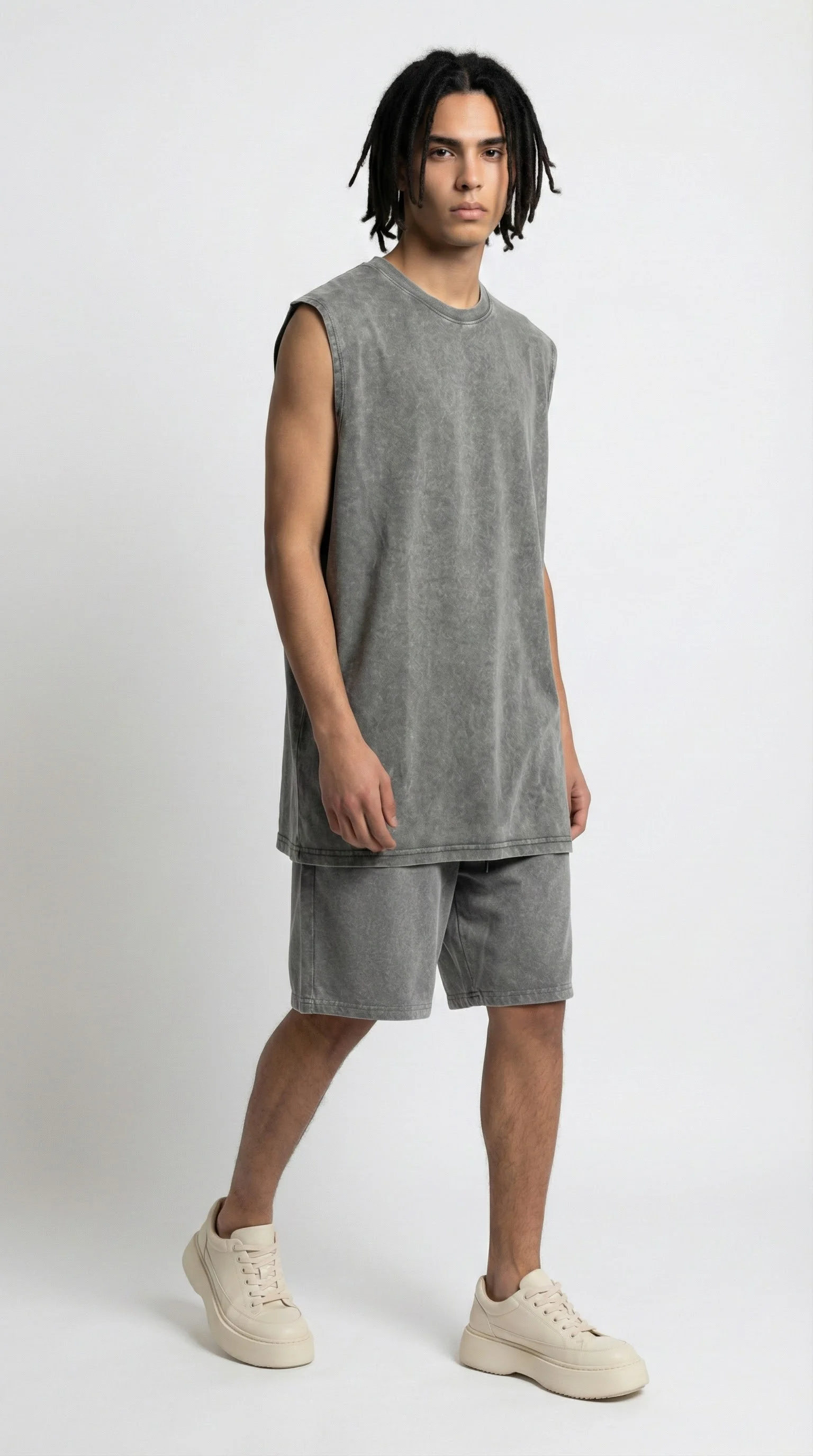 Washed Vintage Sleeveless Set (T-Shirt + Tank + Shorts)