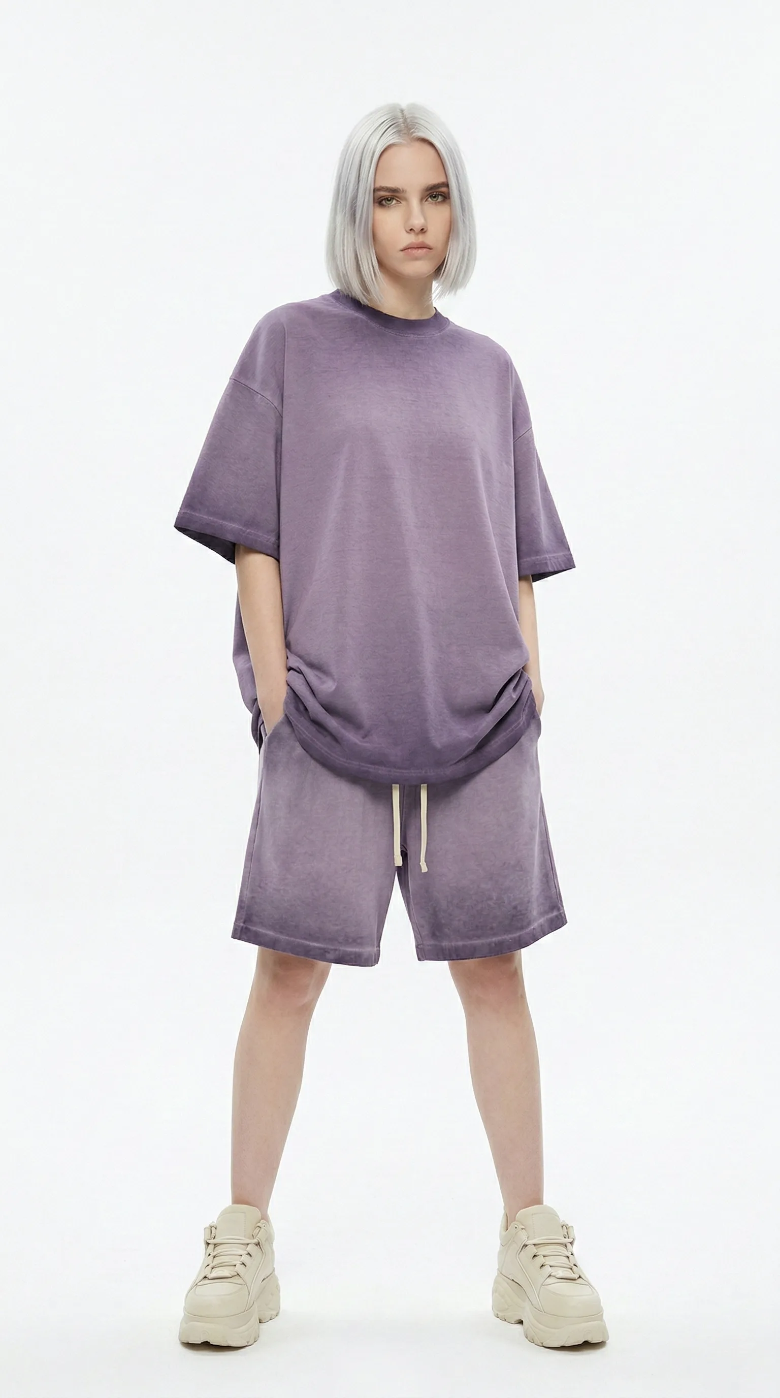 280gsm Gradient Distressed Drop-Shoulder Set (T-Shirt + Shorts)